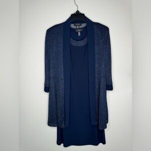 R&M Richards 2 piece set Navy Blue Dress with sheer sleeve cardigan